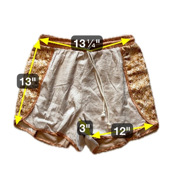 Mystree Anthro Women's Boho Dolphin Hem Shorts Gold Embroidered Panels Lined S - Picture 6 of 6